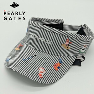 ★新品正規品 PEARLYGATES/パーリーゲイツ ストライプバイザー ＜SURF&TURFシリーズ＞ (UNISEX) 　手の込んだ沢山の刺繍