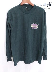 Y958a [ヴィンテージ] STUSSY ステューシー 80ｓ L/S 長袖Tシャツ L グリーン系 黒タグ後期 プリント クルーネック | トップス Y