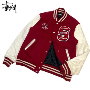 ★ 国内正規品 STUSSY ステューシー 90s SPECIAL EDITION 復刻版 メルトンウール レザー スタジャン ボンバージャケット シャネルロゴ XL