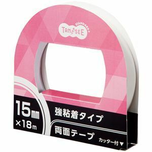 【新品】（まとめ）TANOSEE 両面テープ 強粘着タイプ カッター付 15mm×18m 1巻 【×5セット】