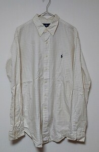 【古着】ラルフローレン 長袖シャツ 白 チェック柄 ボタンダウン RALPH LAUREN XL クラシックフィット crassic fit【正規品】