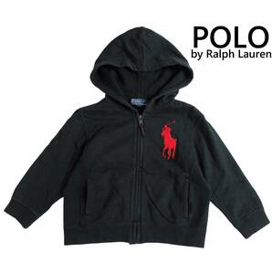 ◆良品◆ POLO by Ralph Lauren ポロ ラルフローレン ビッグポニー 刺繍 裏起毛 スウェット パーカー 黒 ブラック キッズ ベビー 90 3184F