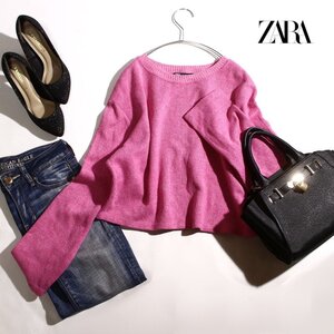 厚手 ZARA ザラ 丸首 ゆったり ニットセーター L 濃い ピンク