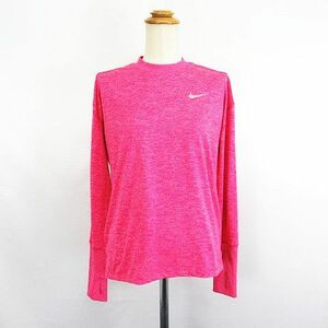 ナイキ NIKE RUNNING Tシャツ カットソー 長袖 丸首 指穴 ロゴ ストレッチ M ピンク スポーツウェア ※EKM レディース