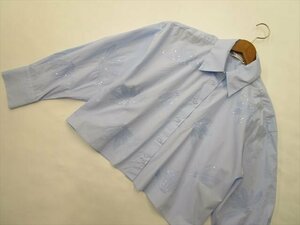 美品 ザラ ZARA 長袖 洗えるシャツ L ライトブルー 花柄 【メール便可】