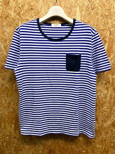 BACK NUMBER バックナンバー M メンズ Tシャツ マリンボーダー 胸ポケット付き ラウンドネック 半袖 カットソー 綿100% ホワイト×ブルー