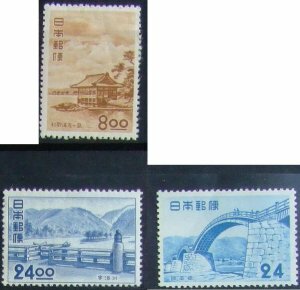昔懐かしい切手 観光地百選S 和歌浦友ヶ島 宇治川 錦帯橋 3枚組 1951