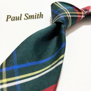 【美品】Paul Smith ポールスミス ネクタイ マルチチェック柄 マルチカラー ナロータイ メンズ スーツ 光沢 高級 総柄 ハイブランド