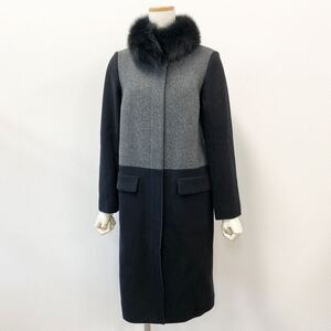 Ka21 BARNEYS NEWYORK バーニーズニューヨーク ウールロングコート ステンカラー フォックスファー アンゴラ混 レディース 女性服 38 M