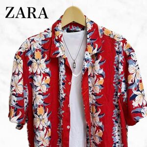 ZARA 総柄シャツ　半袖シャツ　アロハシャツ　トップス　レーヨンシャツ