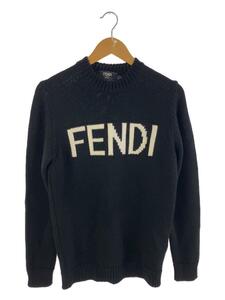 FENDI◆Logo Intersia Knit/ロゴインターシャニット/セーター(厚手)/44/ウール/BLK/FZZ387