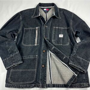 激レア◎XXXL相当 トミージーンズ【大人の高級感】TOMMY JEANS デニムジャケット ブランドロゴ 美品 メンズ ブラック系 入手困難 お洒落