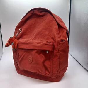 S7408□ キプリング KIPLING リュックサック 美品 チャーム付き レッド ゴリラチャーム 軽量 多収納 複数ポケット