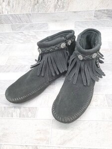 ◇ MINNETONKA ミネトンカ コンチョ サイドジップ タッセル ショート ブーツ サイズ7 ブラック レディース P