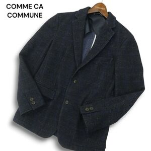 COMME CA COMMUNE コムサ コミューン 秋冬 ウール混★ ツイード チェック テーラード ジャケット ブレザー Sz.S　メンズ 紺　A4T10628_A#N