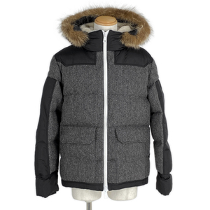 【在庫一掃】 モンクレール MONCLER フーデッド ダウンジャケット ROBERT ヘリンボーン柄 アウター グレー ブラック メンズ 【中古】