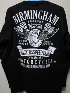 新品！Norton ロンＴシャツ・XXL・黒／ブラック（ノートンモーターサイクルプリント長袖Ｔシャツ旧車英国バイクメーカーオートバイウエア）