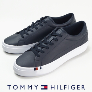 【新品】定価1.76万 トミー ヒルフィガー TOMMY HILFIGER《エレベーテッド バルカ 》上質スムースレザー スニーカー 27.5cm(43) ネイビー