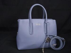 1円 ■極美品■ FURLA フルラ テッサ レザー 2WAY トート ハンドバッグ ショルダー クロスボディ レディース ライトブルー系 FF8679