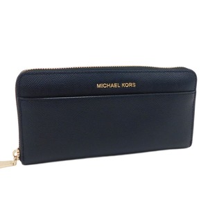 1円 ■ 極美品 マイケルコース 長財布 ブラック系 レザー ラウンドファスナー お洒落 MICHAEL KORS ■E.Aegr.jW-22