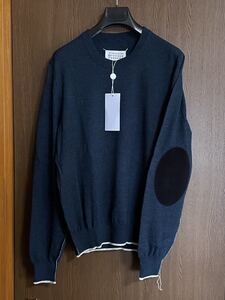 M新品 メゾンマルジェラ エルボーパッチ ニット セーター 長袖 21SS size M 46 Maison Margiela 10 メンズ ダークグリーン ブラック