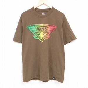 XL/古着 バンズ VANS 半袖 ブランド Tシャツ メンズ ビッグロゴ コットン クルーネック 茶 ブラウン 24may20 中古