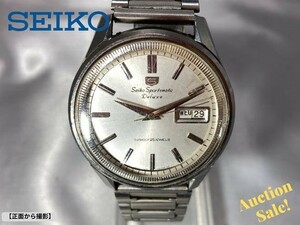 【可動品】SEIKO5 スポーツマチック デラックス デイデイト 自動巻き 文字盤色/シルバー 腕時計 7619-7010 ベルトジャンク