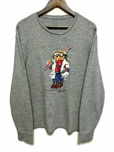 POLO RALPH LAUREN ラルフローレン ポロベア プリント 長袖 Tシャツ サイズL★杢グレー ロンT クルーネック 丸首 トップス 国内正規 人気