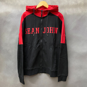 L ショーンジョン SEANJOHN ジップアップ パーカー Raglan ラグラン袖 PM BLACK 黒 赤 RED 正規品 タグ付き HIPHOP パフダディ 裏起毛