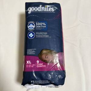 【リニューアル品】【海外の紙おむつ】Goodnites XL(43-64kg) 女の子用 9枚(1パック)【新品未開封】