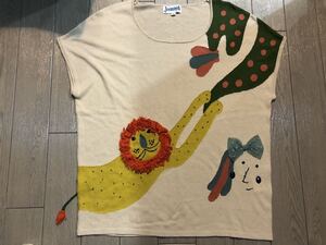 ♪ホコモモラ　jocomomola フレンチスリーブ　サマーニット　トップス　ライオン　女の子　個性的なデザイン　半袖Tシャツ USED♪