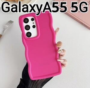 GalaxyA55 ケース　ショッキングピンク　ウェーブフレーム　 なみなみ