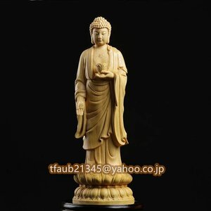 仏教美術 阿弥陀如来立像 木彫仏像 仏教芸術品 精密細工 高さ21cm