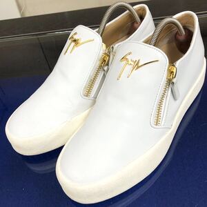 【ジュゼッペザノッティ】本物 GIUSEPPE ZANOTTI 靴 25cm ロゴ金具 スリッポン スニーカー カジュアルシューズ レザー 紳士 メンズ 伊製 40