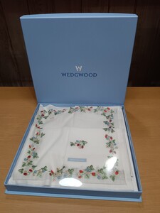 WEDGWOOD ハンカチ 花柄 ウェッジウッド 未使用保管品 綿50%麻50% 