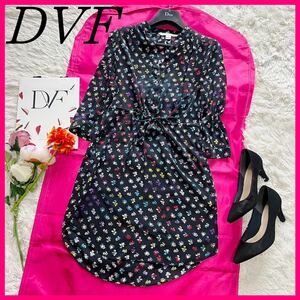 DIANEvonFURSTENBERG 膝丈ワンピース ブラック 0 S ダイアンフォンファステンバーグ　DVF