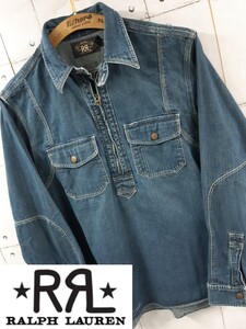 S RRL チンスト ハーフジップ デニム シャツ インディゴ プルオーバー 錨 RALPH LAUREN ダブルアールエル ラルフローレン 