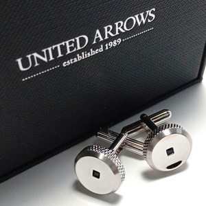 【uac198】UNITED ARROWS ユナイテッドアローズ カフス カフリンクス シルバー×ブラックストーン 黒 ジェット JET 定価8,800円 ラウンド