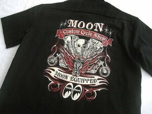 ムーンアイズMOONEYES Wildmanピンストライプ ワークシャツ/半袖シャツM Dickiesボディ MOON Equipped