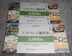 三井松島ホールディングス 株主優待 レストラン優待券　3000円＊２枚＝6000円分　2024年７月１日～2025年６月３０日迄