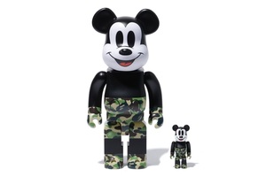 BE@RBRICK「BAPE MICKEY MOUSE 100％ & 400％ GREEN」ミッキーマウス A BATHING APE エイプ MEDICOM TOY ベアブリック メディコムトイ 緑