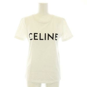 セリーヌ CELINE Tシャツ カットソー クルーネック 半袖 ロゴプリント XS 白 ホワイト 黒 ブラック /YT レディース