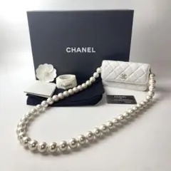 未使用 シャネル CHANEL マトラッセ パール チェーンウォレット