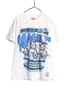 80s USA製 NBA オフィシャル オーランド マジック イラスト プリント 半袖 Tシャツ メンズ S 80年代 ヴィンテージ バスケ グラフィック 白