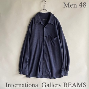 International Gallery BEAMS 日本製 インターナショナルギャラリービームス ウール オープンカラーシャツ ゆったりめ ネイビー size 48 sk