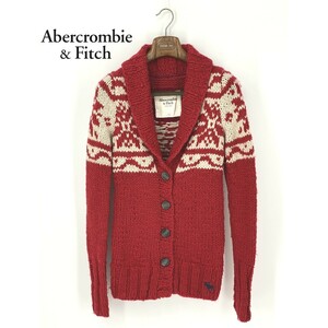 A8774/春夏 Abercrombie&Fitch アバクロ ウール 長袖 起毛 民族柄 ネイティブ柄 ショールカラー ニット リブ カーディガン XS 赤 メンズ