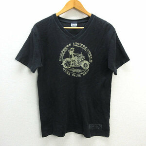 z■ショット/SCHOTT VネックプリントTシャツ【M】黒/men