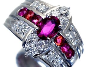 1円～【ジュエリー極】妖艶な色合い！良質天然ルビー0.8ct＆良質ダイヤモンド0.83ct 高級Pt900リング k9261gulm【送料無料】