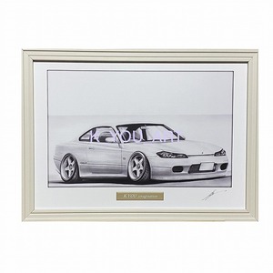 日産 NISSAN シルビア S15【鉛筆画】名車 旧車 イラスト A4サイズ 額付き サイン入り