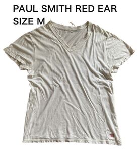 【送料無料】中古 PAUL SMITH RED EAR レッドイアー Vネック Tシャツ ホワイト ダメージ サイズM